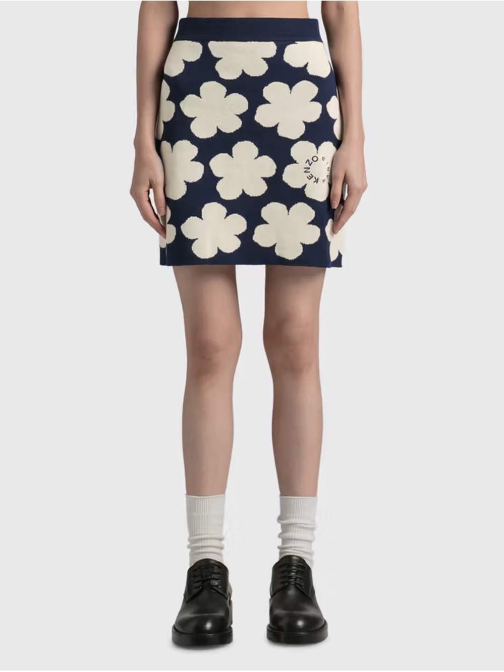 Kenzo Navy & Cream Floral Knit Mini Skirt